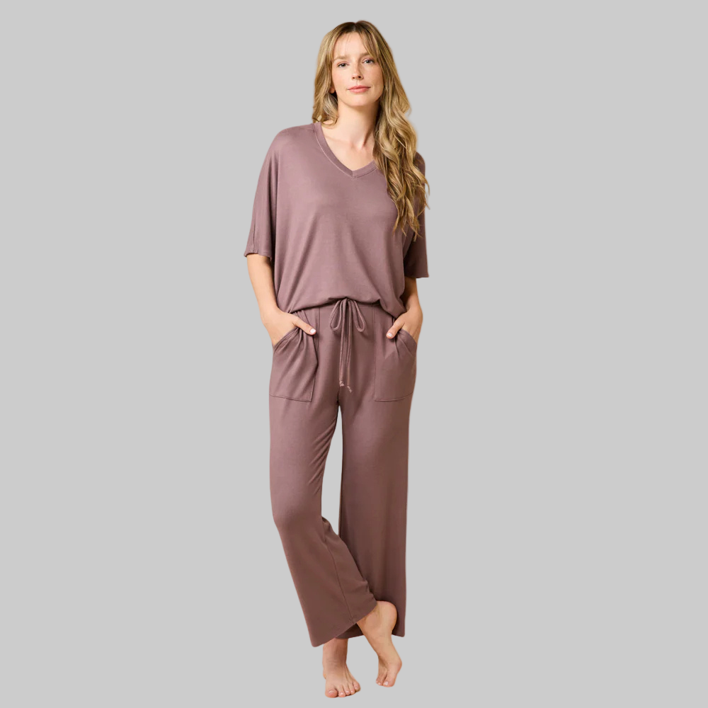 Dream Relaxed V-neck with Capri Lounge Set- Driftwood