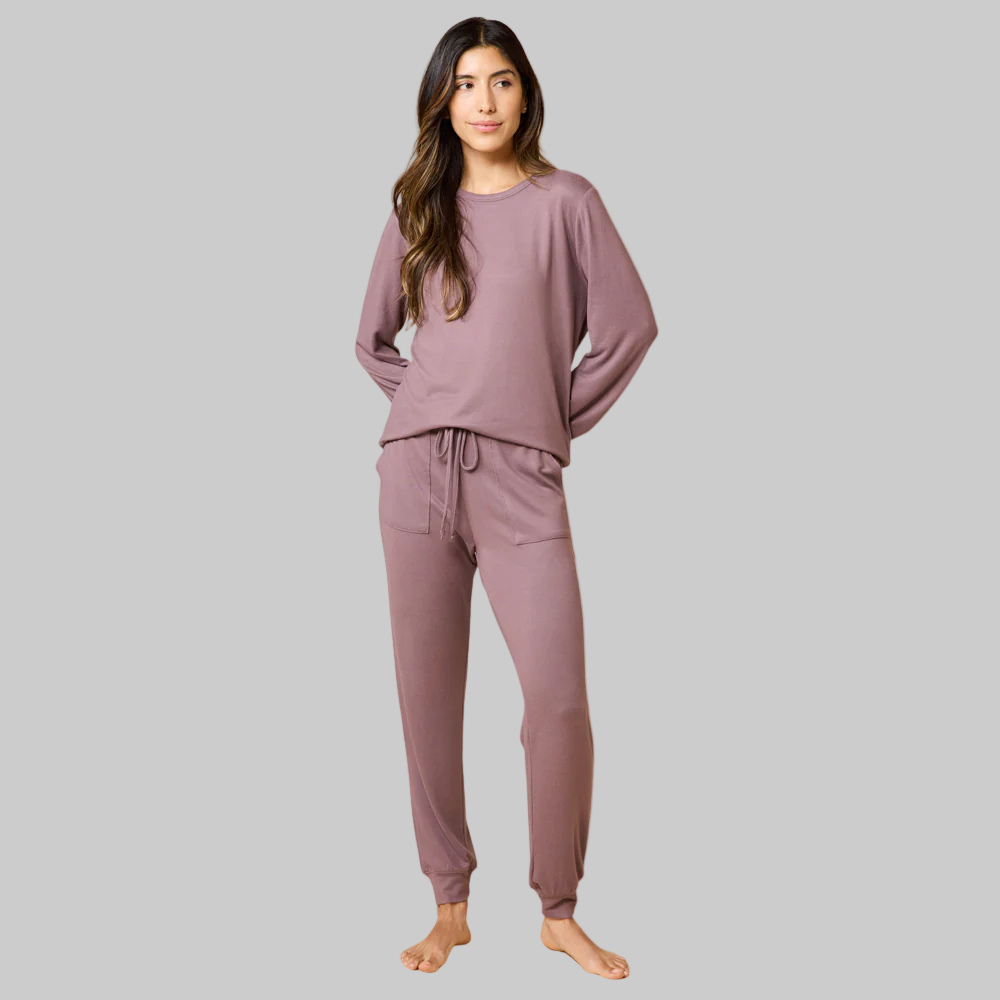Dream Jersey Crew Neck Lounge Set- Driftwood