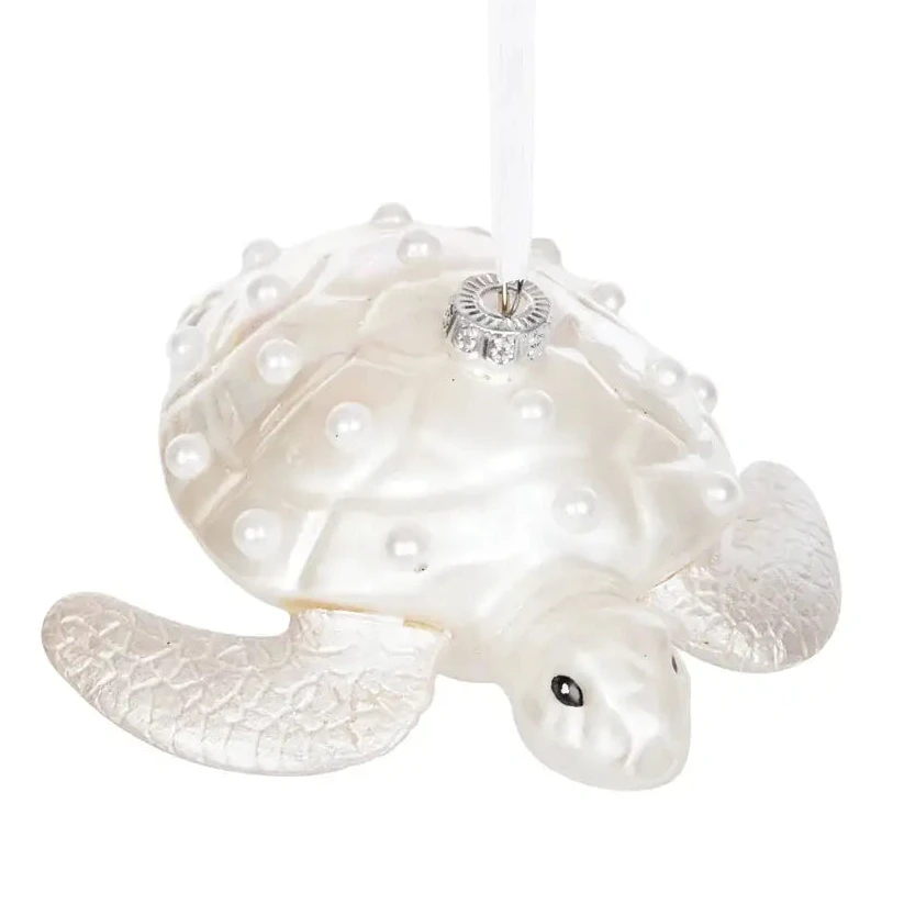White Sea Turtle Blown Glass Ornament