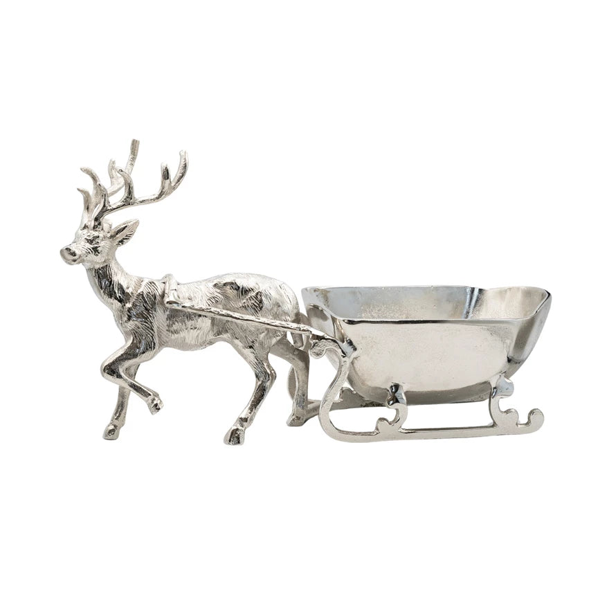 Cast Aluminum Reindeer with Sleigh Bowl