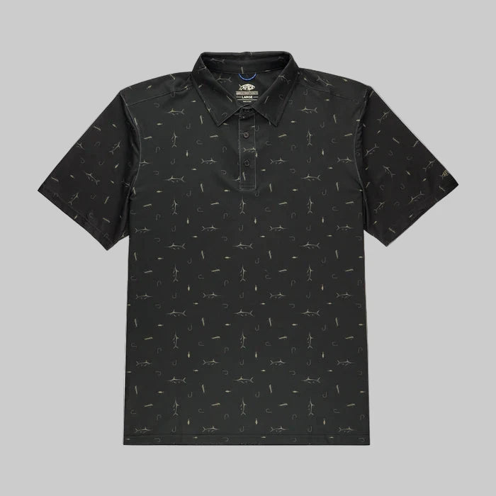 Printed Performance Fishing Polo- Black