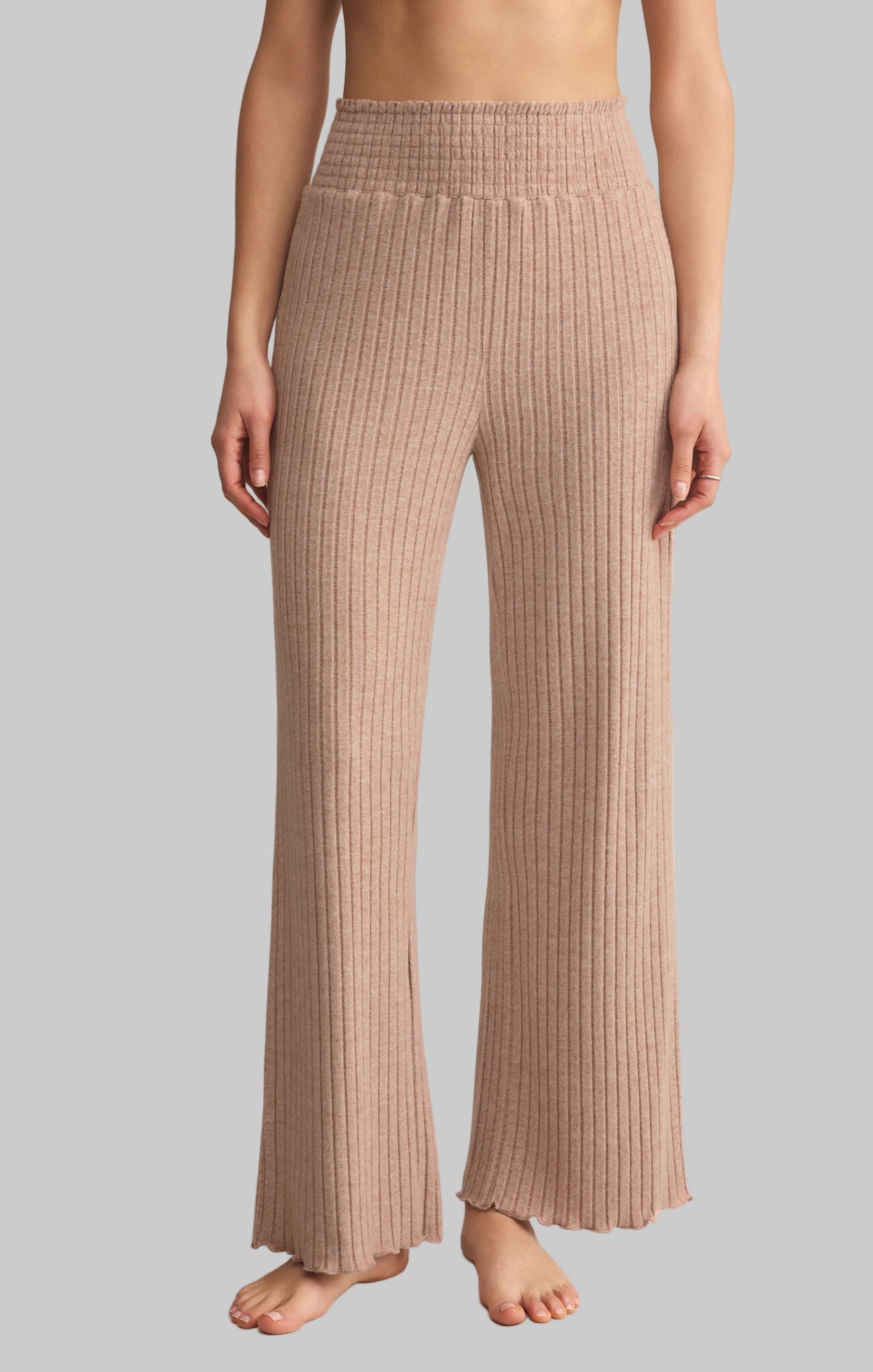 DAWN SMOCKED RIB PANT- Iced Coffee