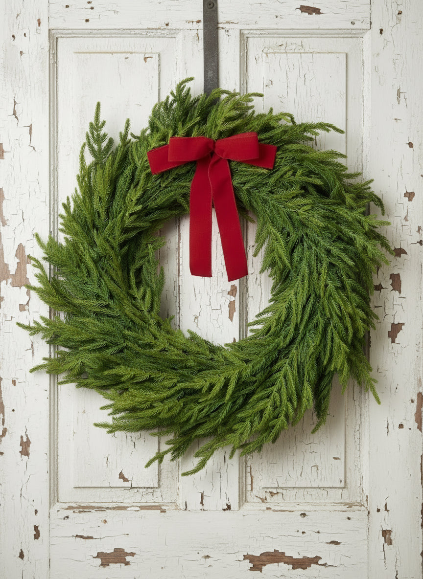 Real Touch Norfolk Pine Wreath with Bow - 30"