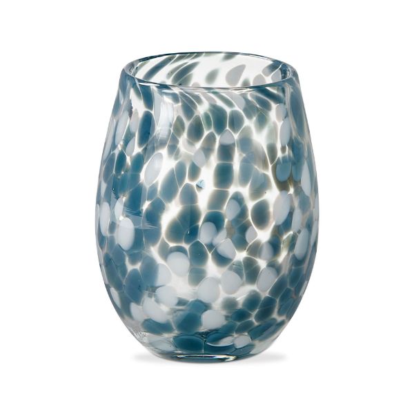 teal confetti stemless wine glass