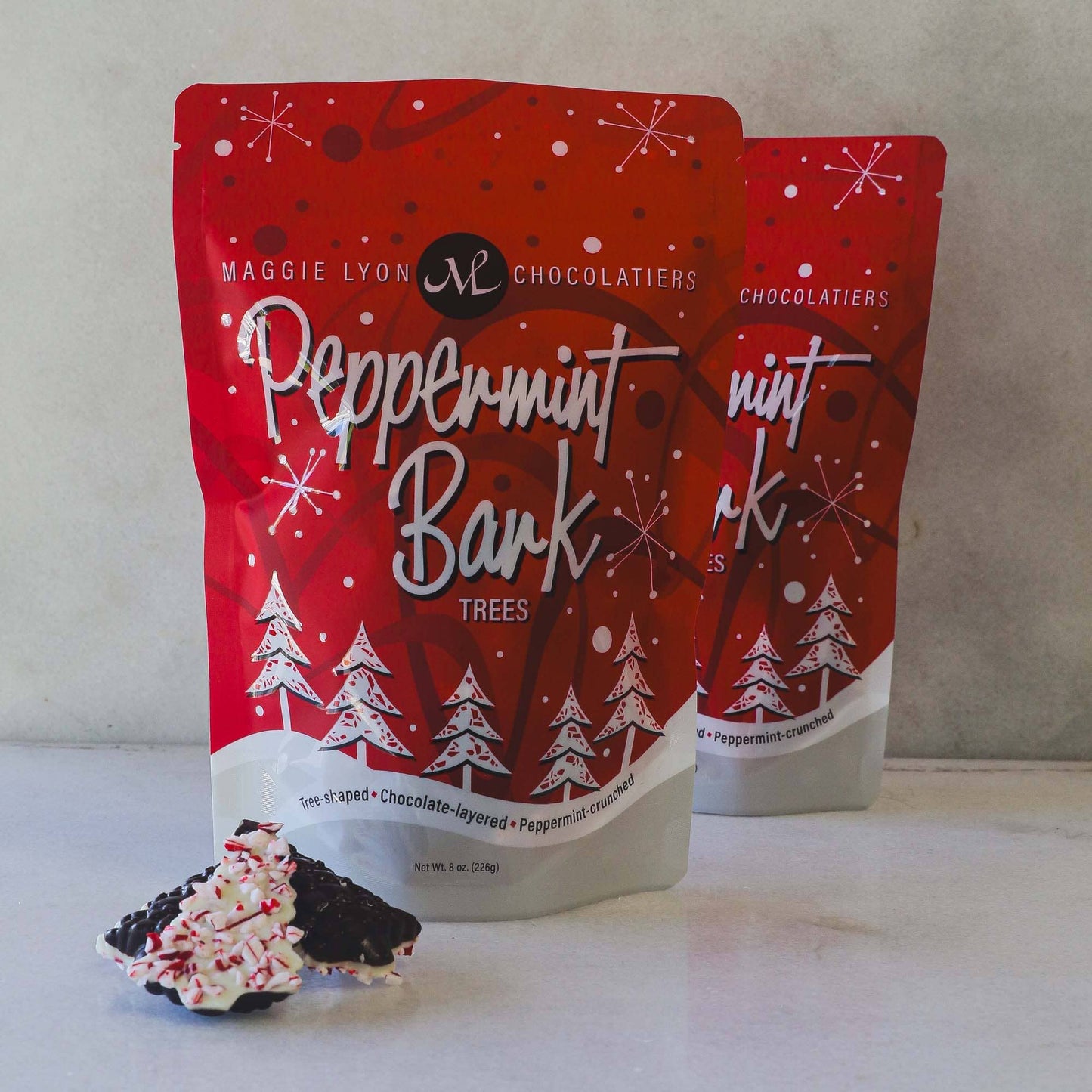 8oz Dark and White Chocolate Peppermint Bark Trees