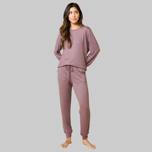 Dream Jersey Crew Neck Lounge Set- Driftwood