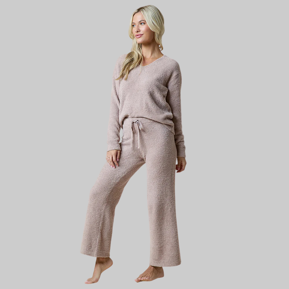 Solid Marshmallow V-Neck Lounge Set- Coco