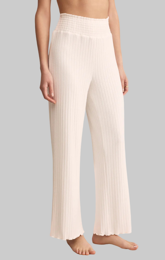 Dawn Smocked Rib Pant- Vanilla Ice