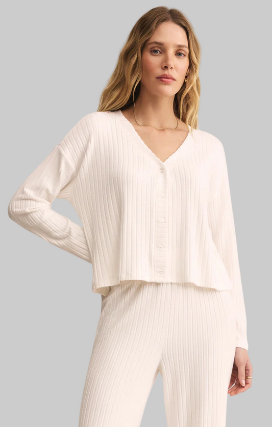 MARA SILKY RIB CARDIGAN- Vanilla Ice