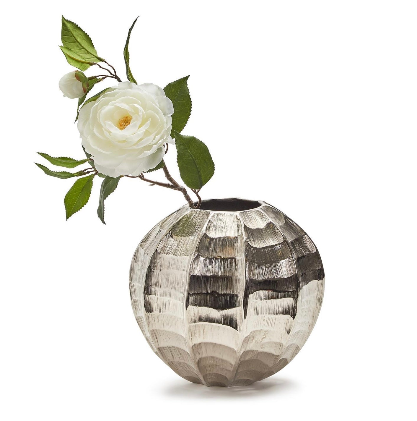 Hammered and Etched Silver Round Vase