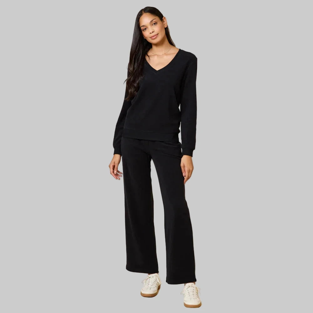 Vintage Velvet V-Neck with Wide Leg Pant