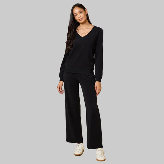 Vintage Velvet V-Neck with Wide Leg Pant