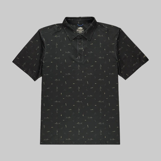Printed Performance Fishing Polo- Black
