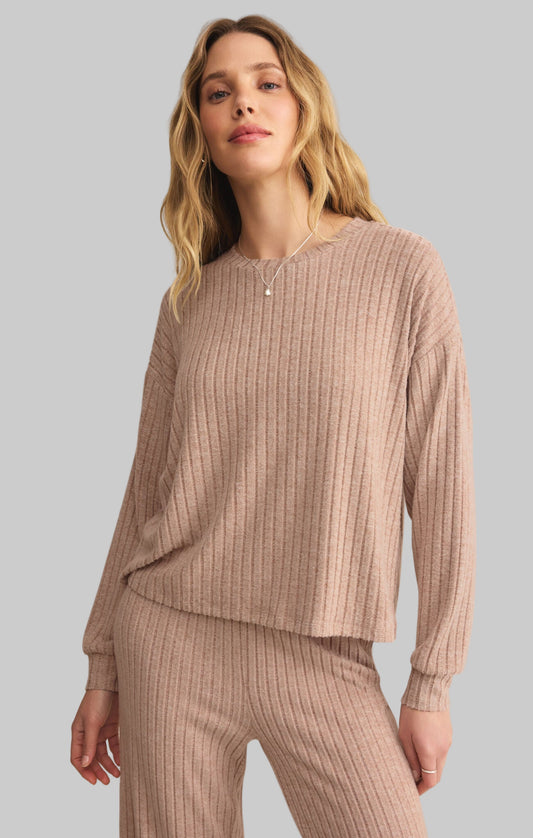 Daydream Rib Long Sleeve Top- Iced Coffee
