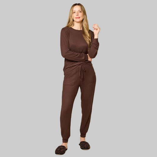 Dream Jersey Crew Neck Lounge Set- Espresso