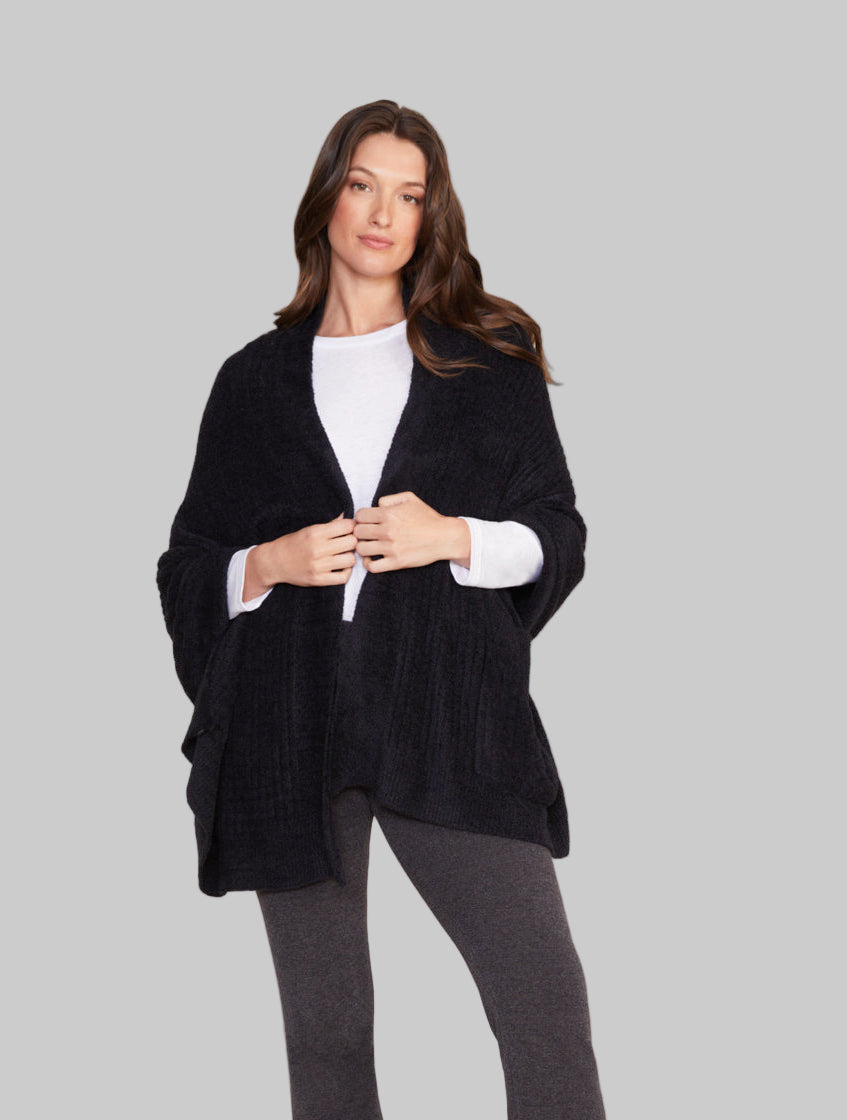 CozyChic Lite® Heathered Travel Shawl- Black