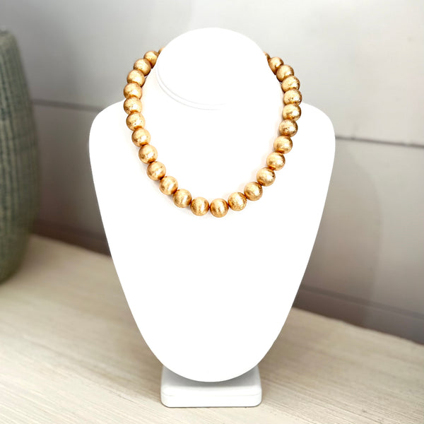 brushed gold beaded necklace