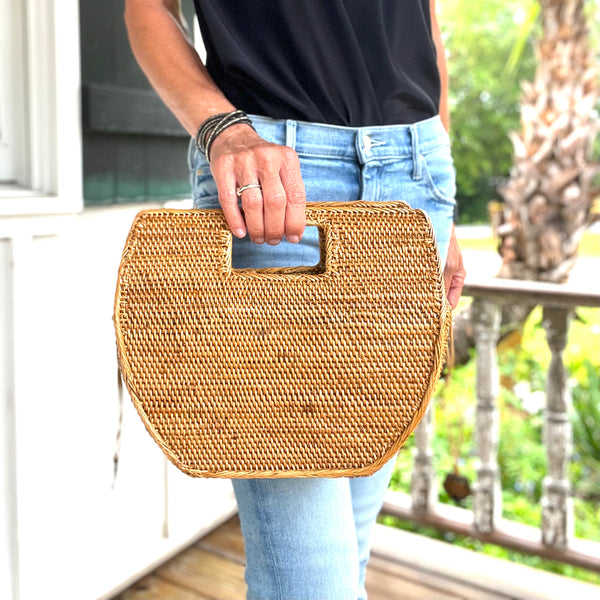 hand woven half moon handbag