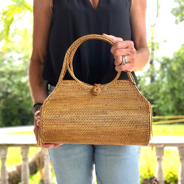 hand woven roll handbag