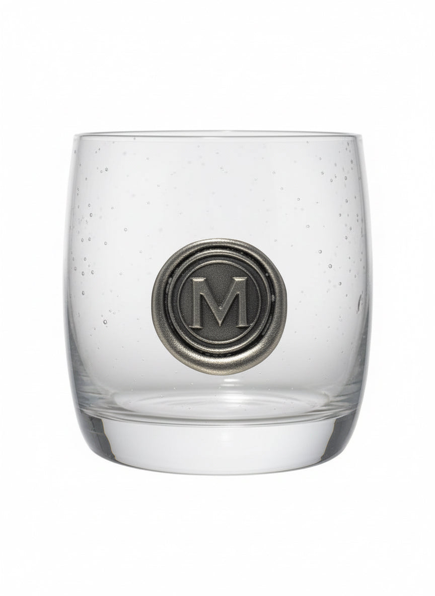 Double Old Fashioned Glass with Wax Seal Initial