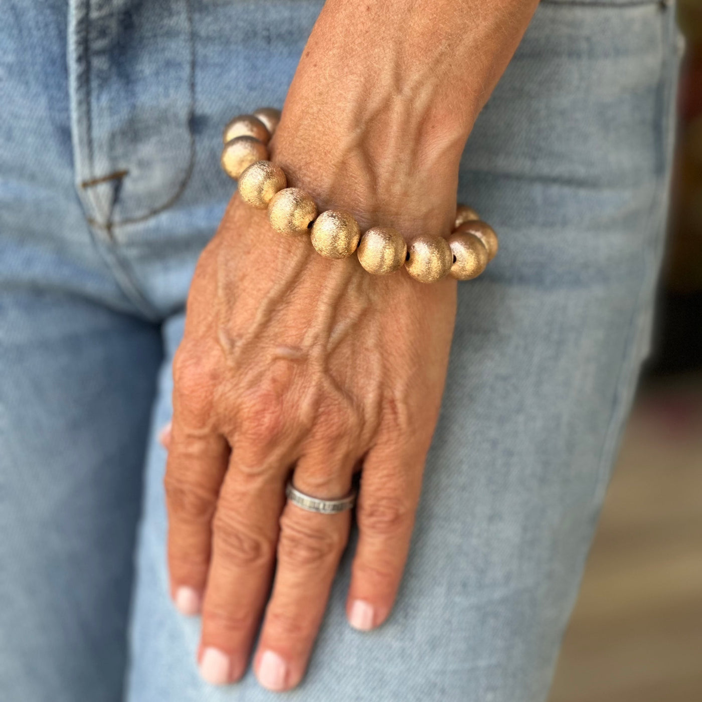 brushed gold bead bracelet