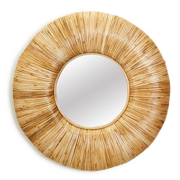hand woven cane mirror
