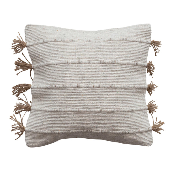 woven jute and cotton throw pillow